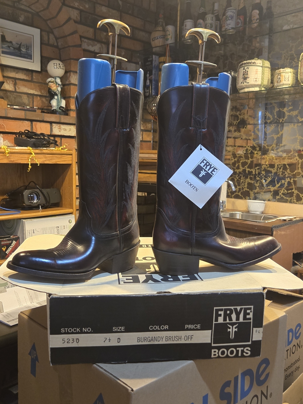 FRYE Men’s Burgundy Brush-Off Leather Cowboy Boots